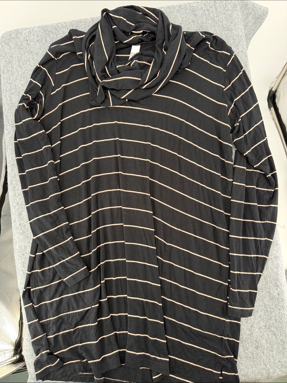 Yala Black &Cream Stripe Cowl Neck bamboo viscose blend dress with pockets XL